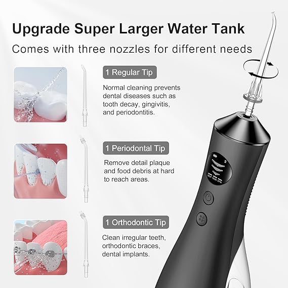 Water Dental Flosser, Protable Cordless Water Flosser with 300ML Rechargeable Travel Irrigation Cleaner, IPX7 Waterproof Electric Flossing for Teeth