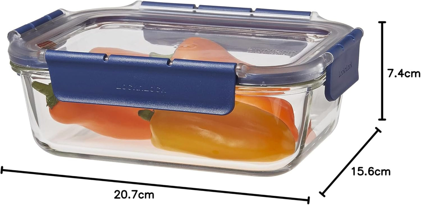 LocknLock Top Class Glass with Tritan Lid Rectangular - 1L | Borosilicate Glass | Airtight & Leak-Proof | Microwave, Oven & Freezer Safe | Heat Resistant up to 400°C | Meal Prep & Food Storage