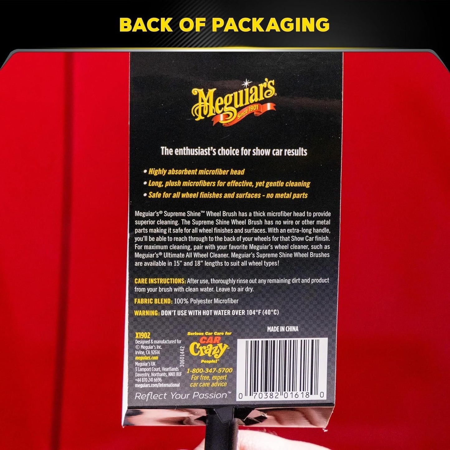 MEGUIAR'S X1902EU Microfibre Wheel Brush – Car Cleaning – Safe, Without Risk of Scratches, Durable Handle – Medium Size