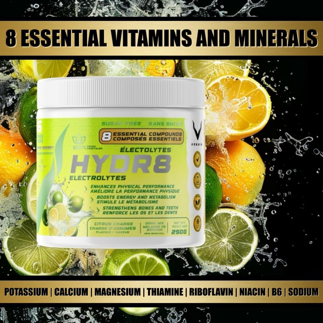 HYDR8 Electrolytes - Citrus Charge - 36 Servings | All-Natural Ultimate Hydration Blend | Zero Sugar, No Artificial Colours/Flavours | Banned Substance Free
