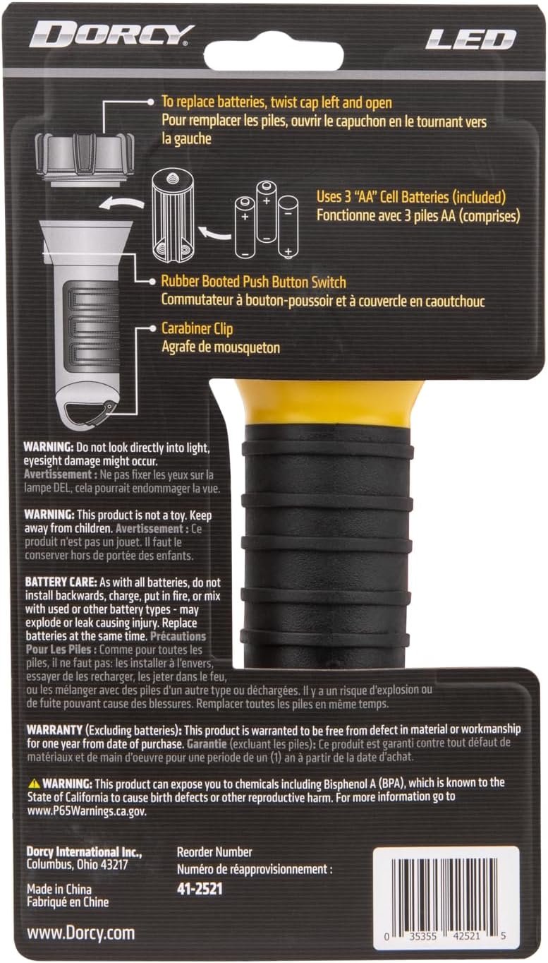 Dorcy 150-Lumen Waterproof Floating LED Flashlight with Carabiner Clip, Yellow (41-2521)