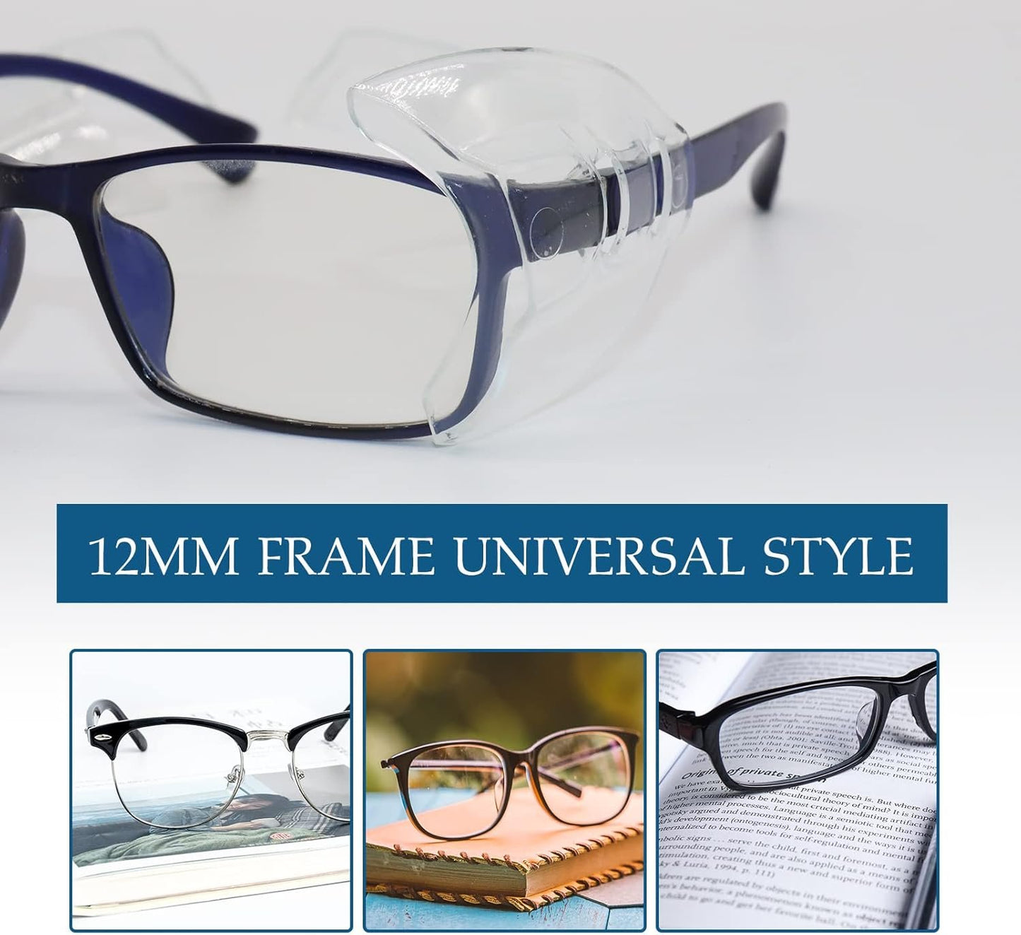 SenZee Glasses Side Shields, 2 Pairs Transparent Glasses Side Protector, Fits Small to Medium Eyeglasses, Easy to Use, Protective