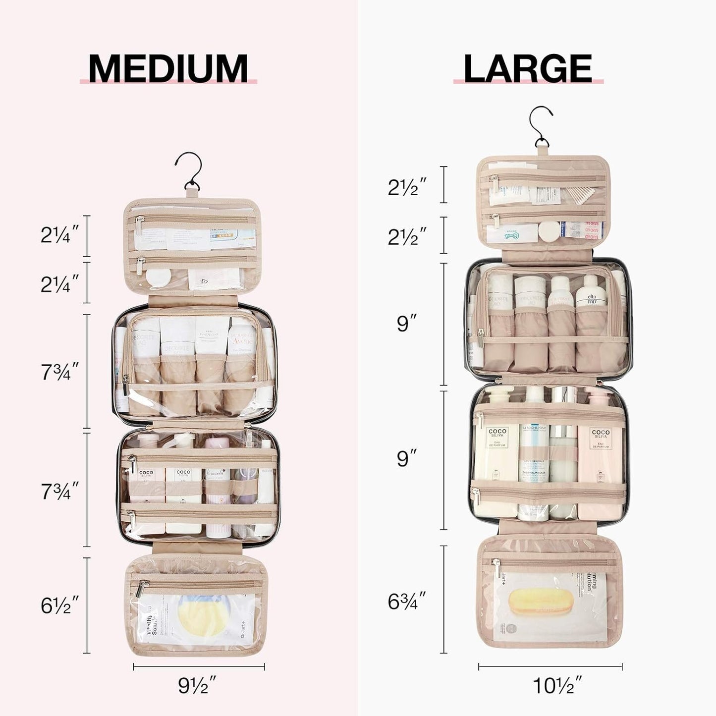 Toiletry Bag, Bagsmart Hanging Travel Makeup Organizer with TSA Approved Transparent, Cosmetic Bag Makeup Bag for Full Sized Toiletries