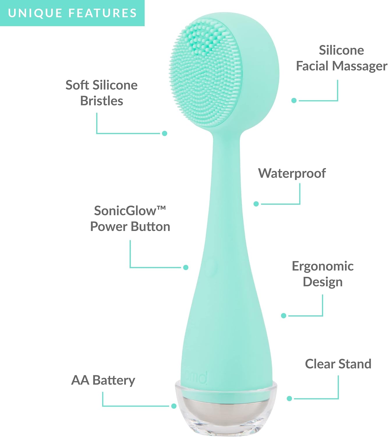 PMD Clean - Smart Facial Cleansing Device with Silicone Brush & Anti-Aging Massager - Waterproof - SonicGlow Vibration Technology