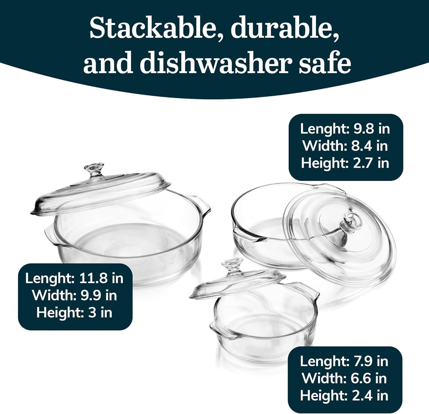 Libbey Baker's Basics 3-Piece Glass Casserole Baking Dish Set with Glass Covers