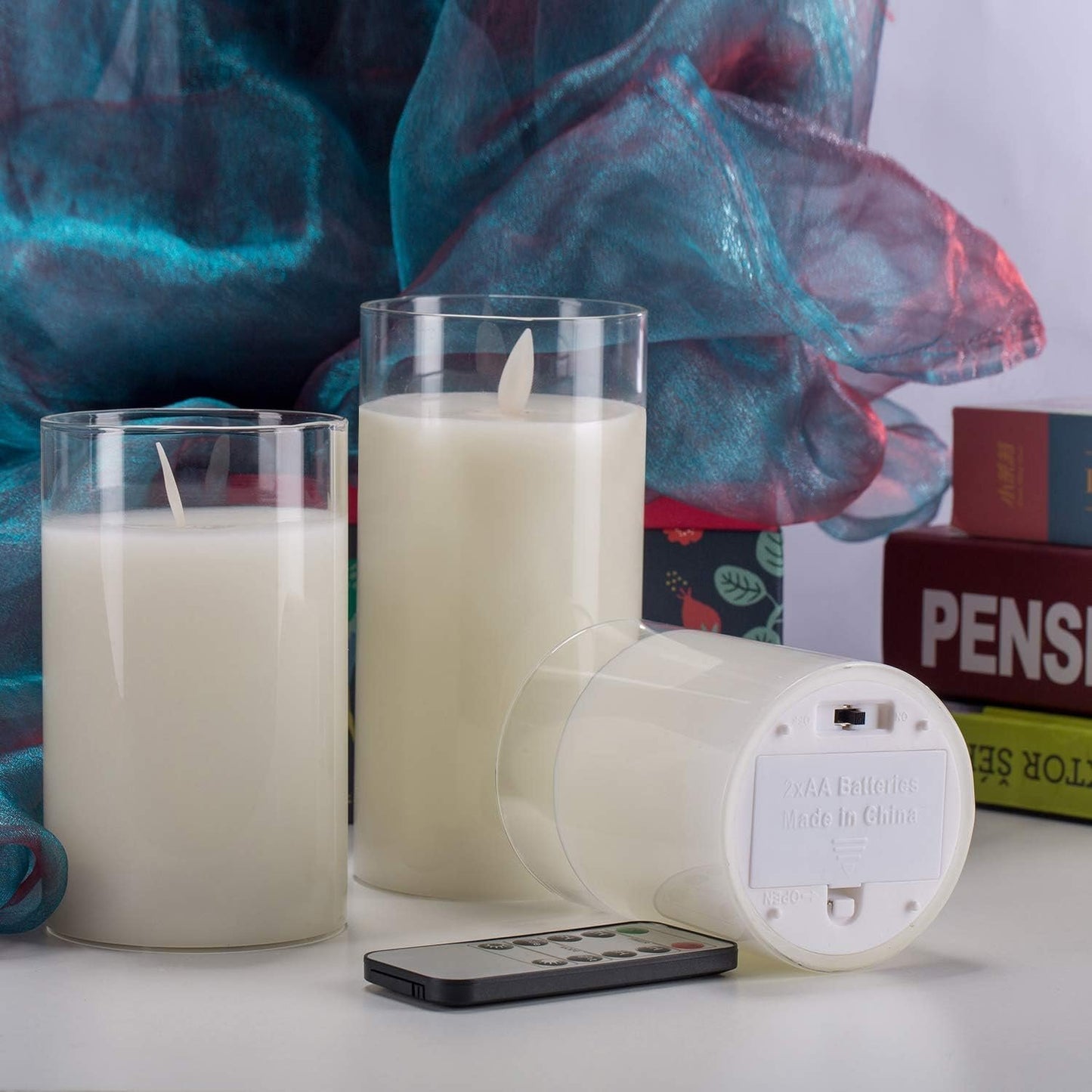 AKU TONPA Pack of 3 (Φ 3" x H 4"/5"/6") LED Flameless Battery Operated Candles with Remote and Timer, Acrylic Pillar Candles for Festival Wedding Christmas Home Party Decor, Indoor and Outdoor Use