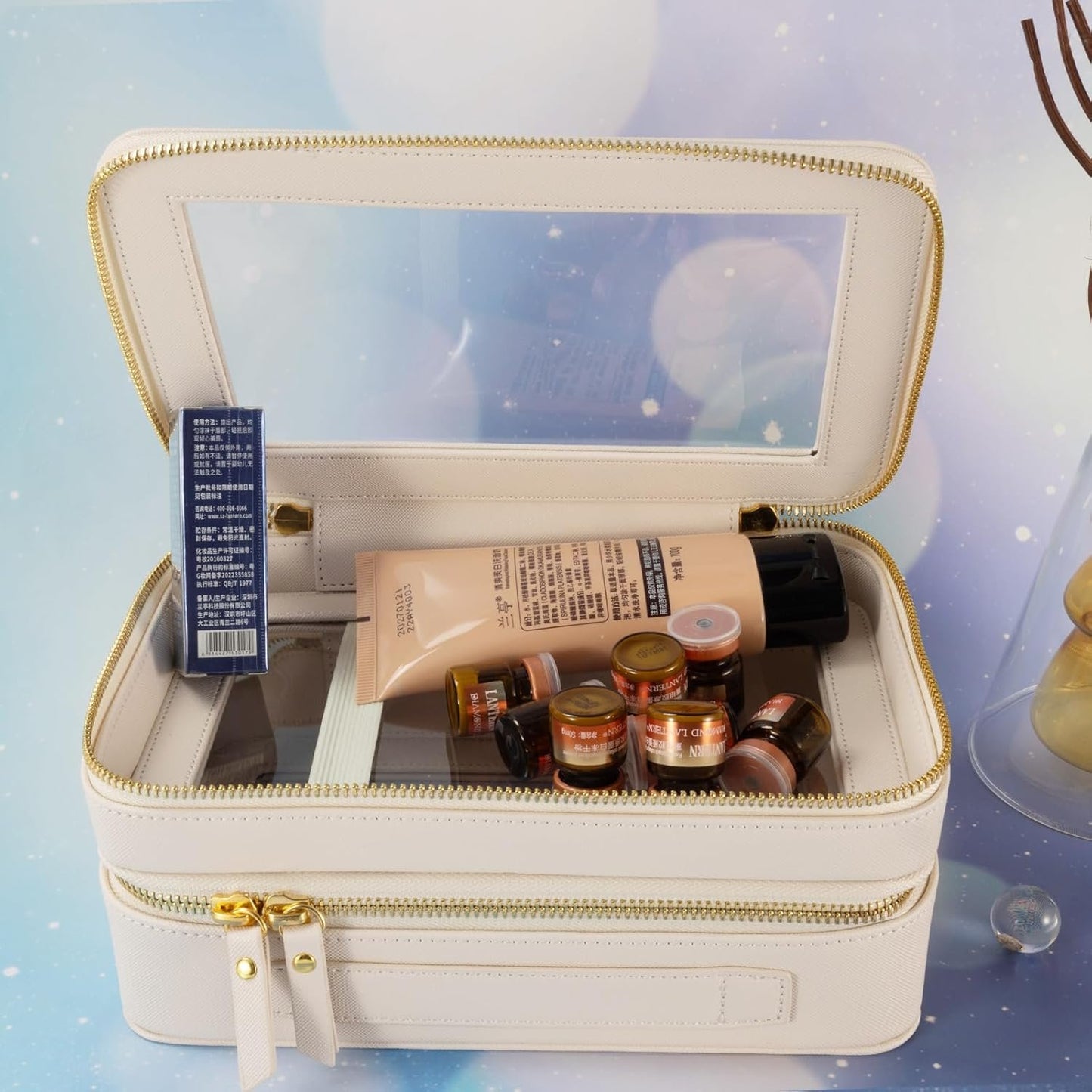 SANHECUN Clear Travel Toiletry bag Toiletry Case Carry on Travel Accessories Bag Makeup Bag, White, SHC-TL-2, Cosmetic Bag