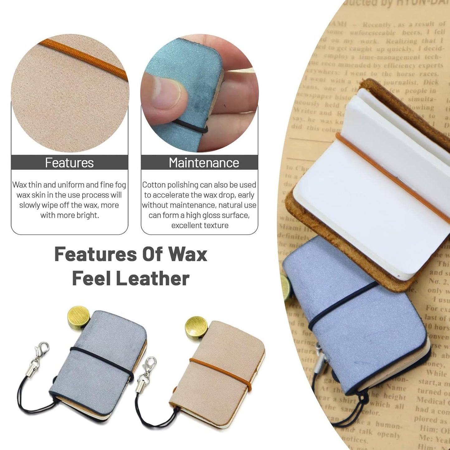 Pack of 2 Miniature Travelers Notebook 4.8x3.2cm(1.9’’x1.3’’), Handmade Tiny Leather Travels Notebook, Vintage Mini Notebook Diary Journal, Pocket Diary (Misty Black+Misty Brown)
