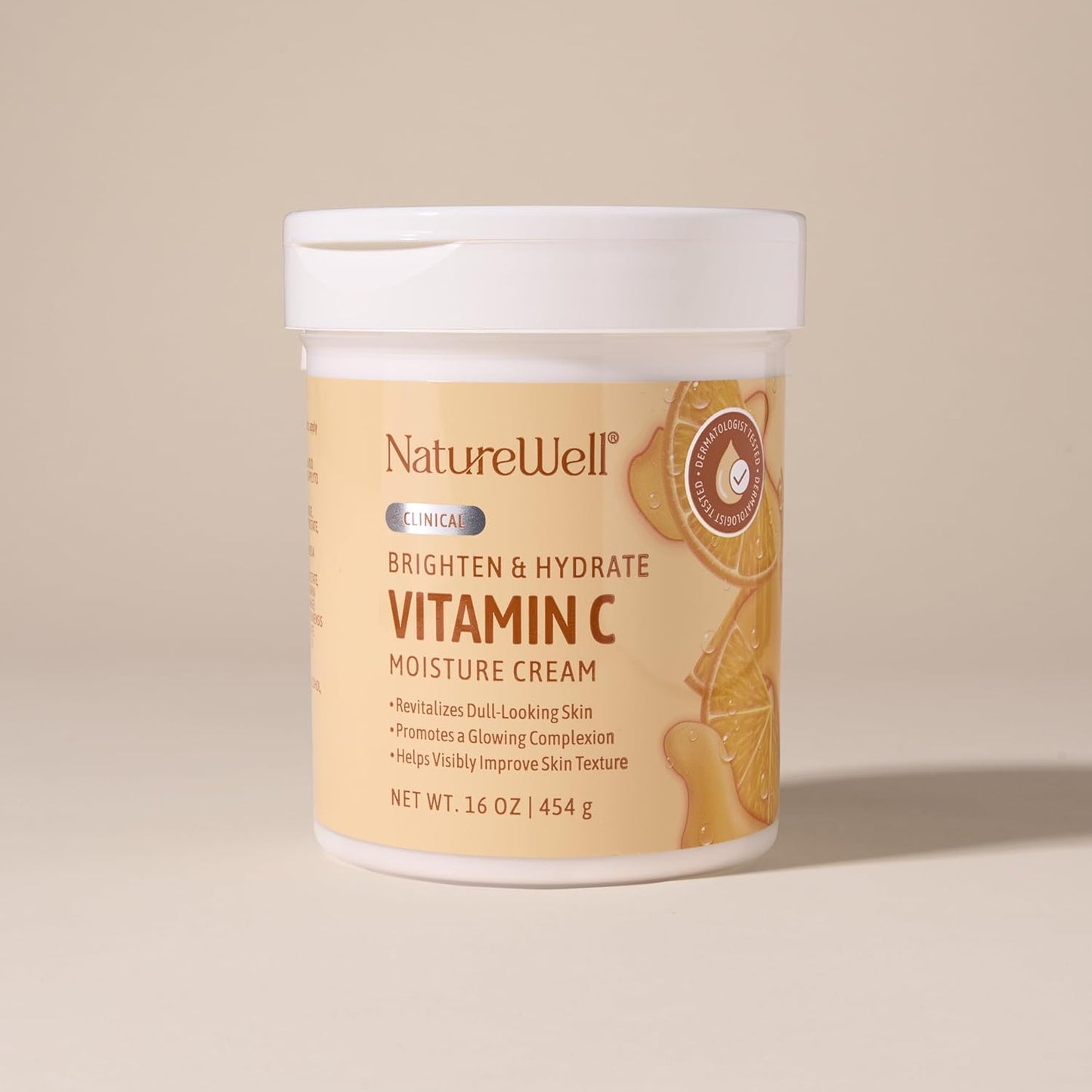 NATURE WELL Clinical Brighten & Hydrate Vitamin C Moisture Cream 2.0 for Face & Body, Non-Greasy, Revitalizes Dull Looking Skin, Helps Improve Skin Texture, Promotes A Glowing Complexion, 16 Oz