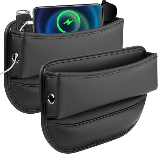 2 Pack Car Seat Gap Organizer, Leather Car Front Seat Gap Filler Car Seat Storage Bag for Phone/Keys/Cards, Car Center Console Side Pockets Gap Stop Things Pads, Car Interior Accessories for Sedan SUV