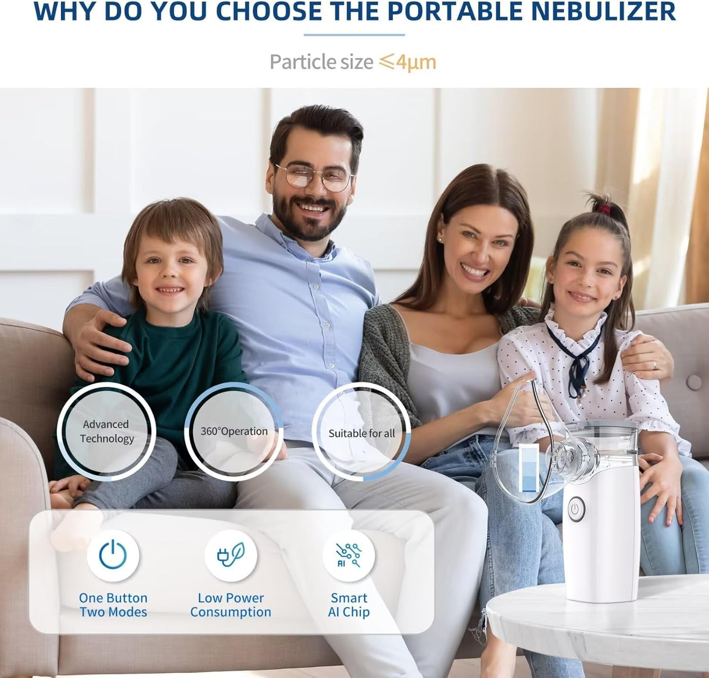 Mesh Nebulizer, Portable Nebulizer with Intuitive LED Interface and Auto-Cleaning, Handheld Nebulizer for Adults Kids