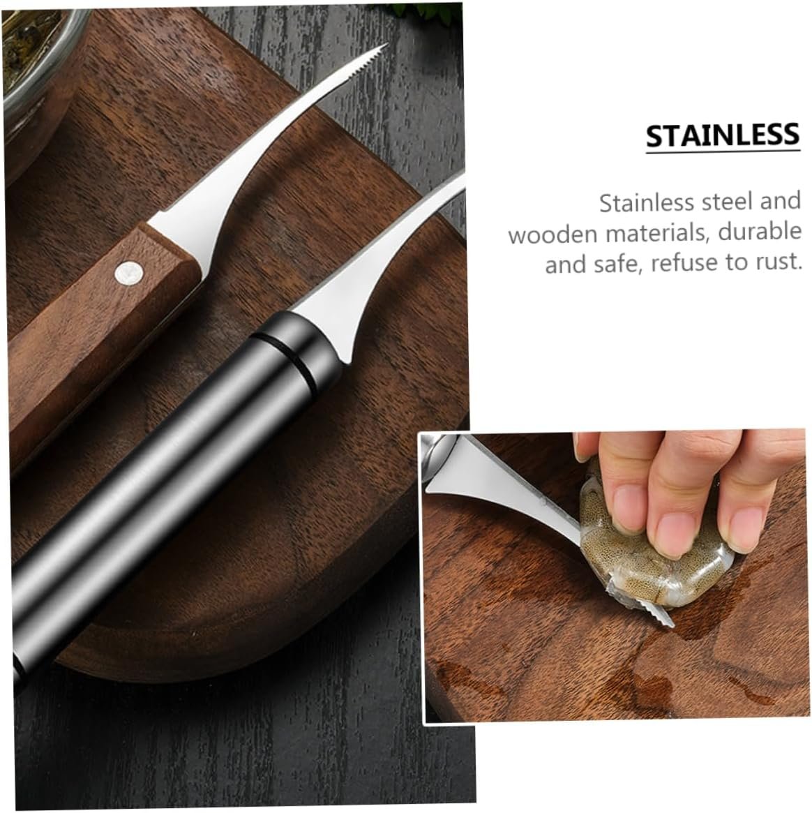 Zerodeko 2 Pezzi Apriscatole per Gamberetti Gadget da Cucina Utensile per Sbucciare Gamberetti in Legno