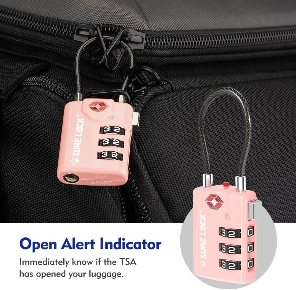 SURE LOCK TSA Compatible Travel Luggage Locks, Inspection Indicator, Easy Read Dials TSA Approved with Zinc Alloy, PINK 2 PACK, earnest