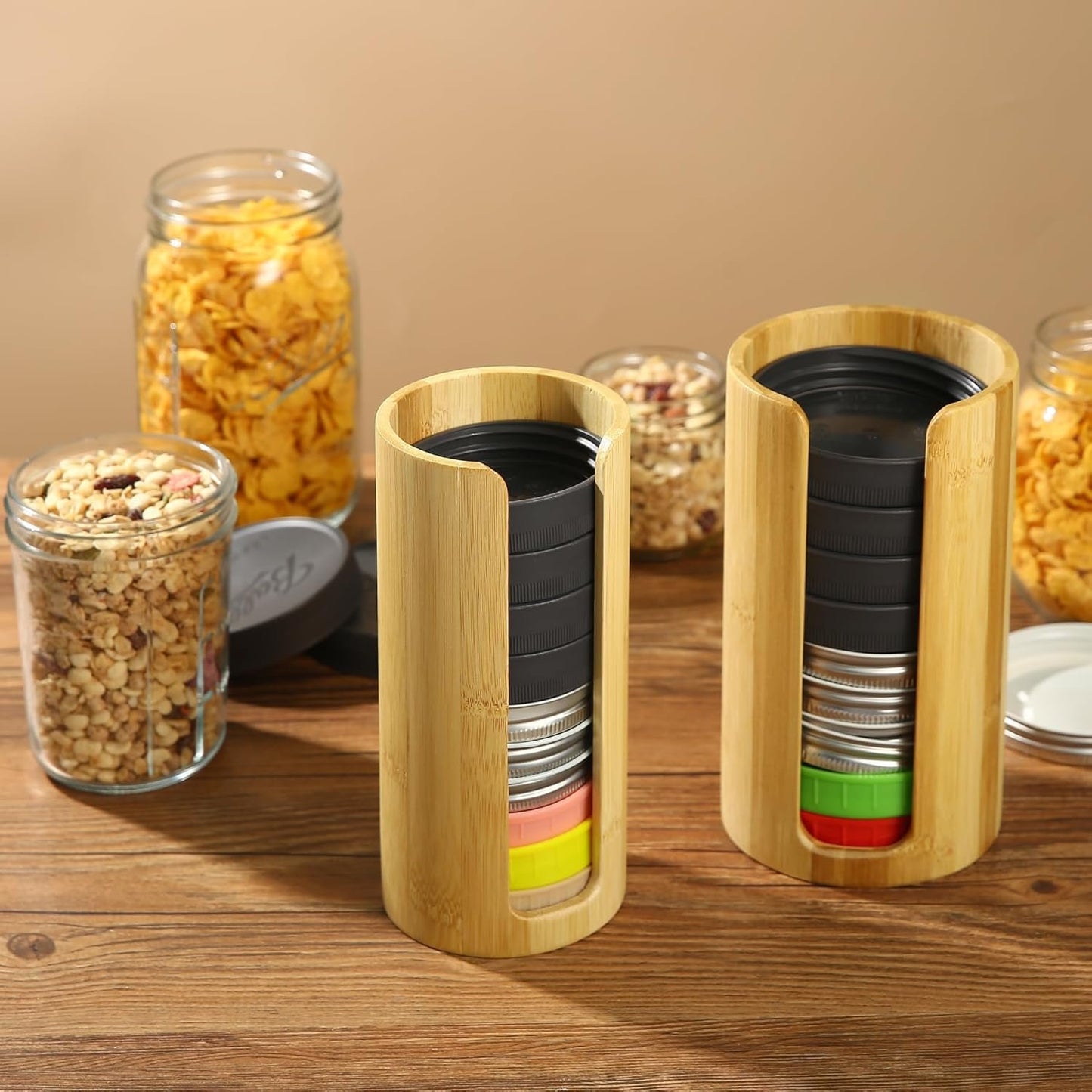 Mason Jar Lid Organizer (2pcs), Mason Jar Lid Storage Made of Bamboo, Suitable for Mason Lids/Canning Lids/Bamboo Lids One WIDE And One REGULAR Mouth