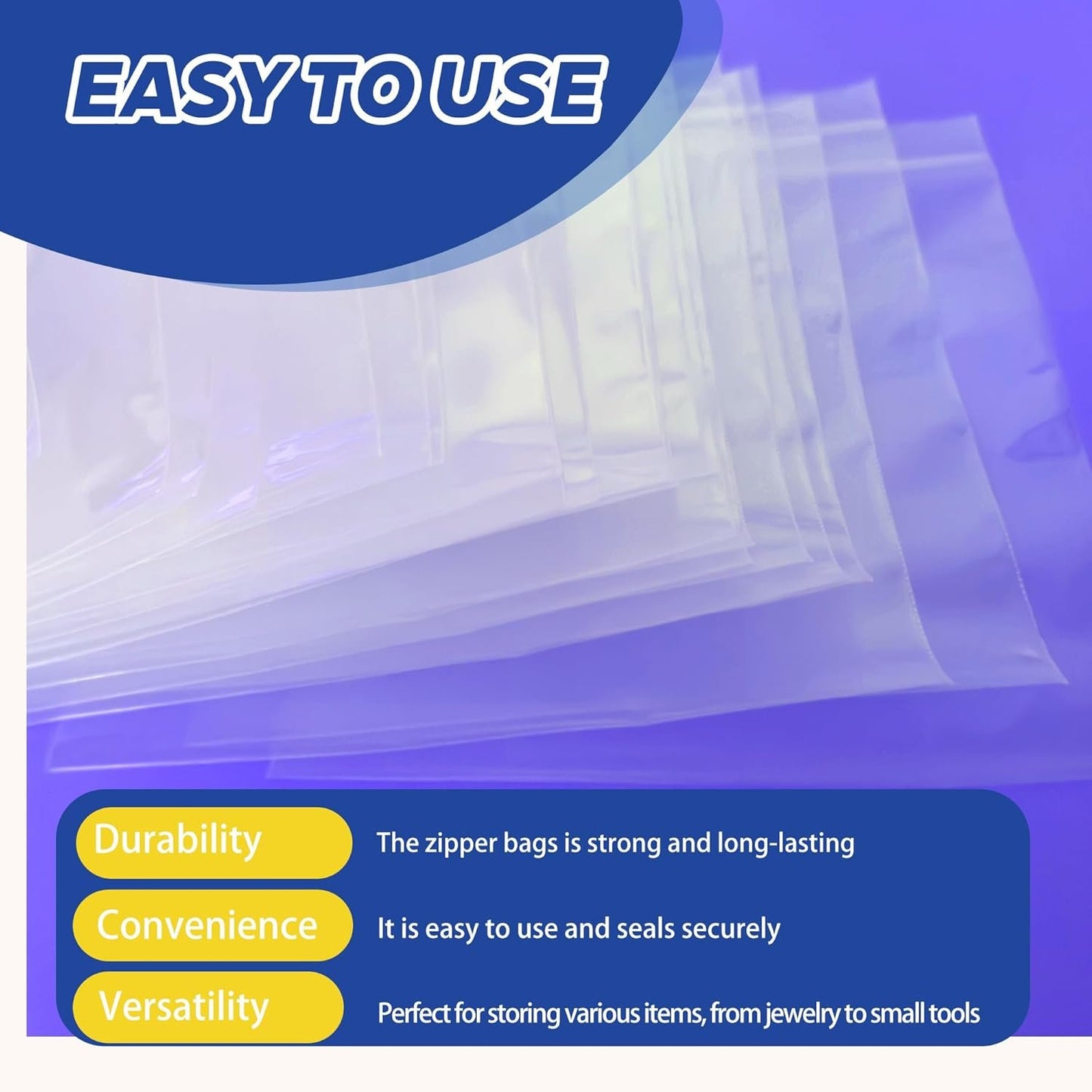 13x15 Inch (2 Gallon Equivalent) Zip Bags, Heavy-Duty Reclosable Freezer Storage Baggies, 250 Pack Thick Plastic Zip Top Lock Bags for Food, Clothes, Organization