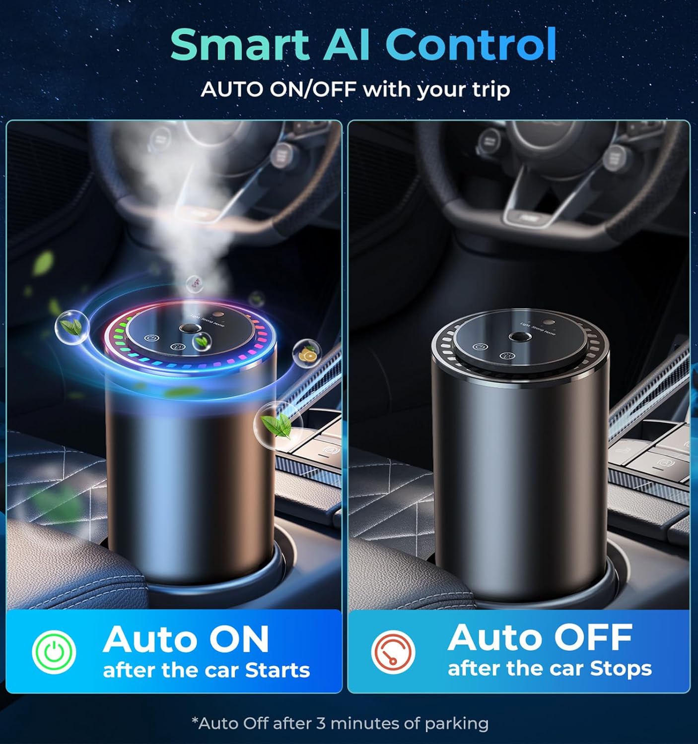 Oil Diffuser for Home and Car Smart Air Freshener, Auto On/Off by AI Chip, Built-in Battery, Works Silently, Refill Oil Aroma with 120 Days Long-Lasting Scent, Gifts for Men and Women-Cologne, Black