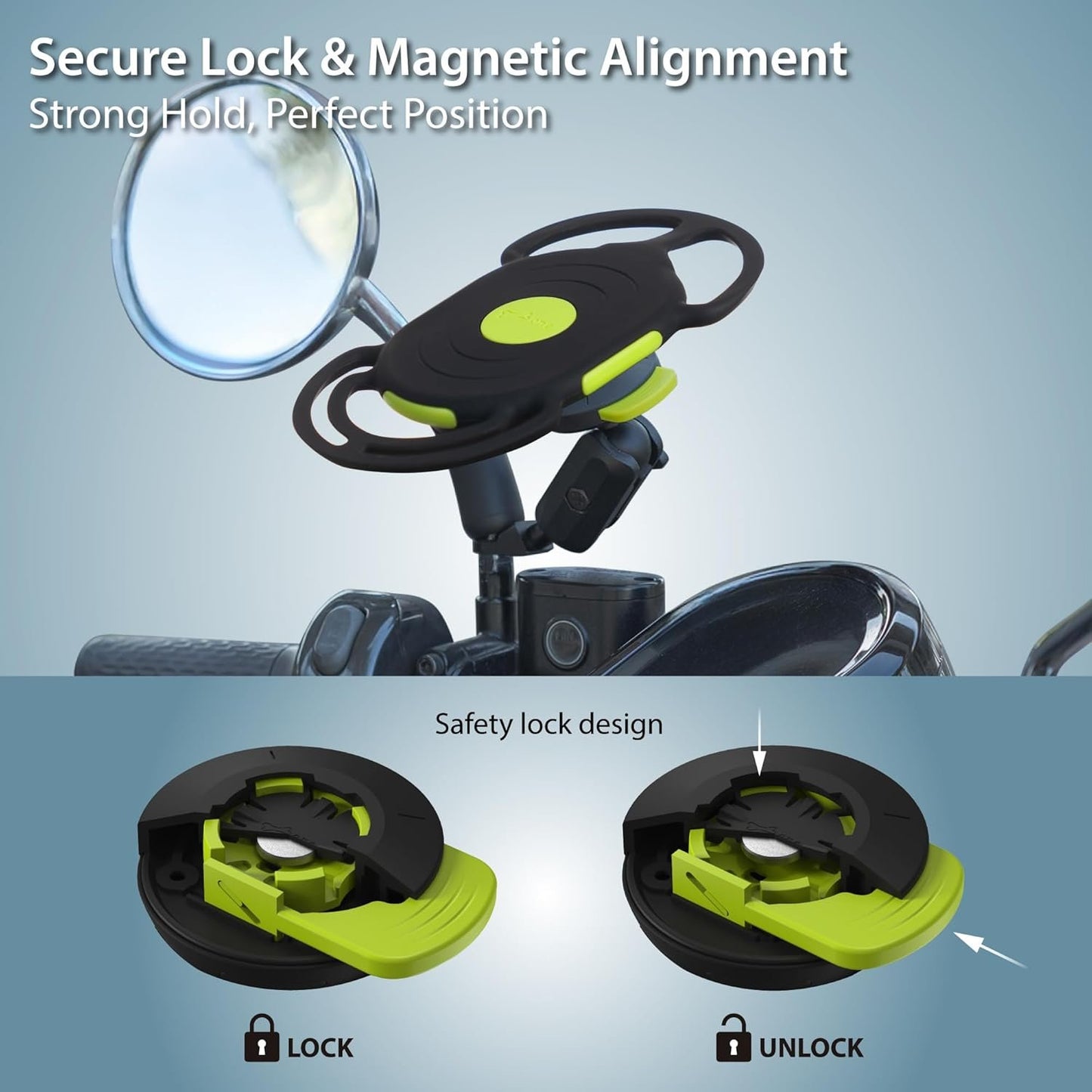 BONE Moto Tie Connect Kit 3, Magnetic Motorcycle Phone Mount, Detachable & 360° Rotatable with Shock-Absorbing Design, Scooter Phone Holder for Most Smartphones (Rearview Mirror)