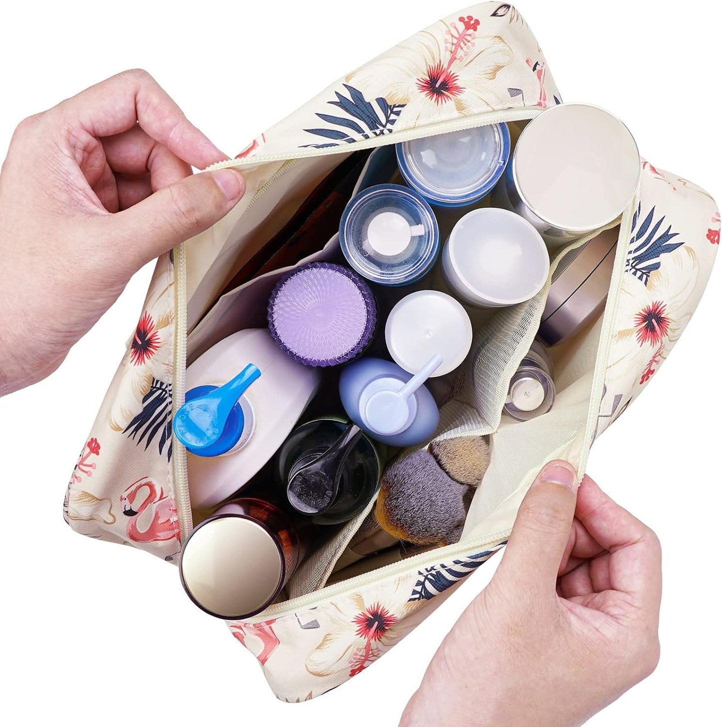 Narwey Large Toiletry Bag Women Travel Toiletries Makeup Cosmetic Bag Make Up Bags Organizer Medicine Mens (Beige Flamingo)
