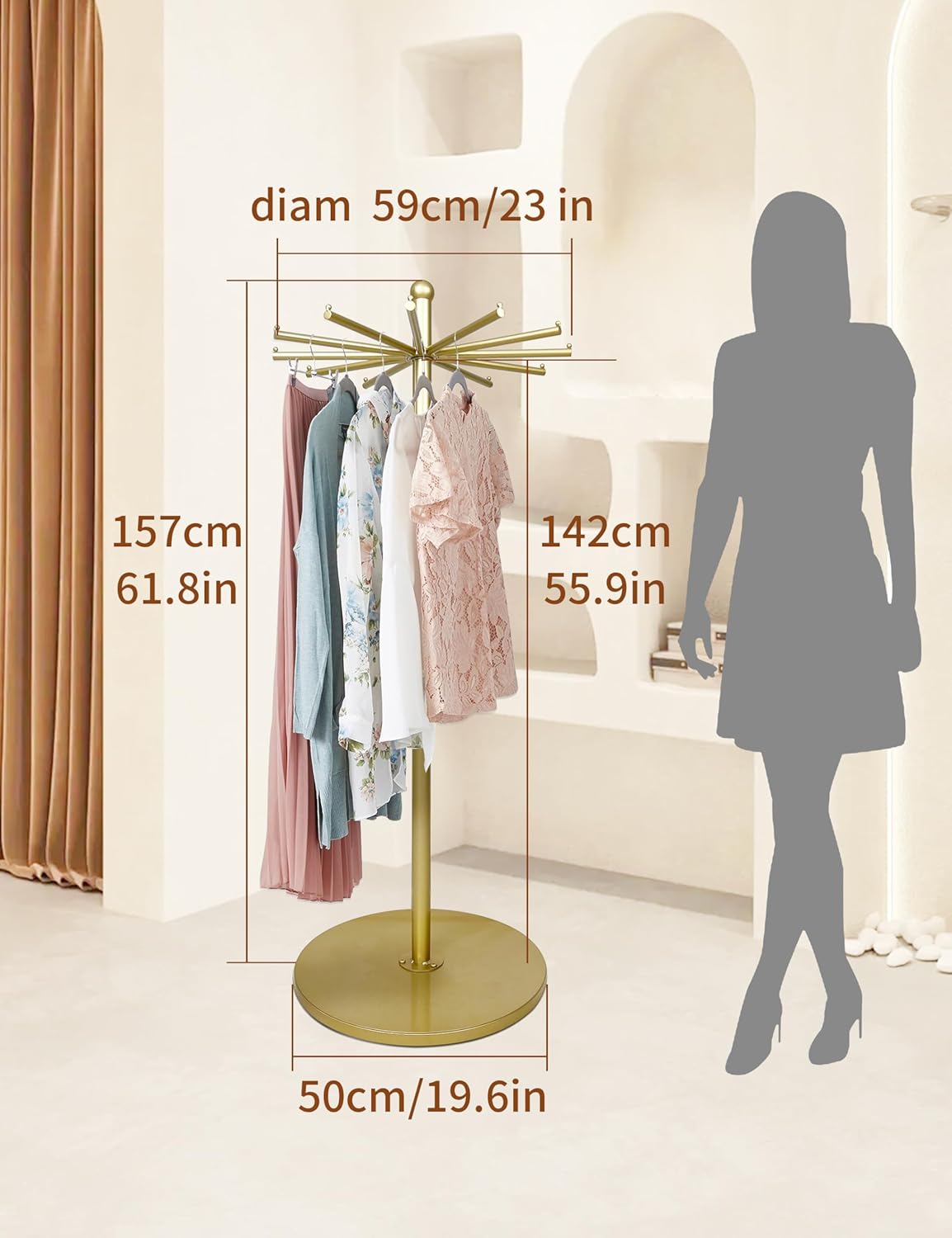360-Degree Rotating Stand With 12 Arms(100lb Capacity) Storage for Scarves, Bags, Shawl, Etc | Heavy-Duty Metal Rack for Retail Stores, Boutiques & Home Organization
