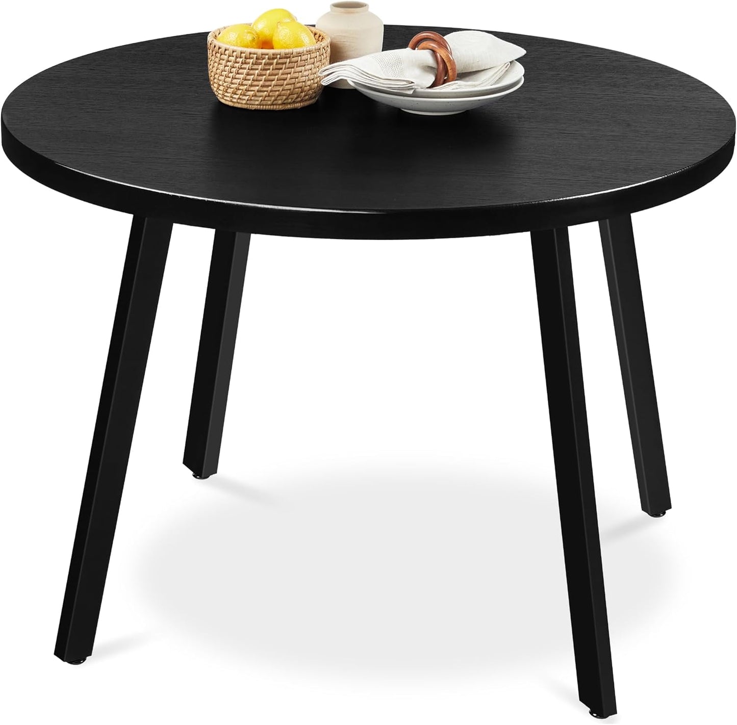 Best Choice Products Round Mid-Century Modern 35.5in Dining Table, Space-Saving Dinette for Home, Kitchen, Apartment w/Steel Legs - Black