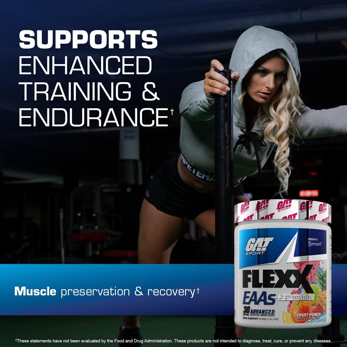 GAT Sport Flexx EAAs + Hydration, Essential Amino Acids with BCAAs, Blue Razz, 30 Servings