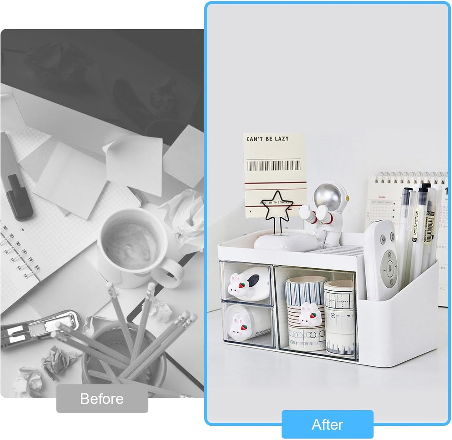 Marte Vanci Desk Organizer with 3 Drawers, Cute Desktop Stationery Organizer, Plastic Makeup Storage Box, Multifunctional Desk Accessories Tidy Caddy for Art Supplies Crafts White