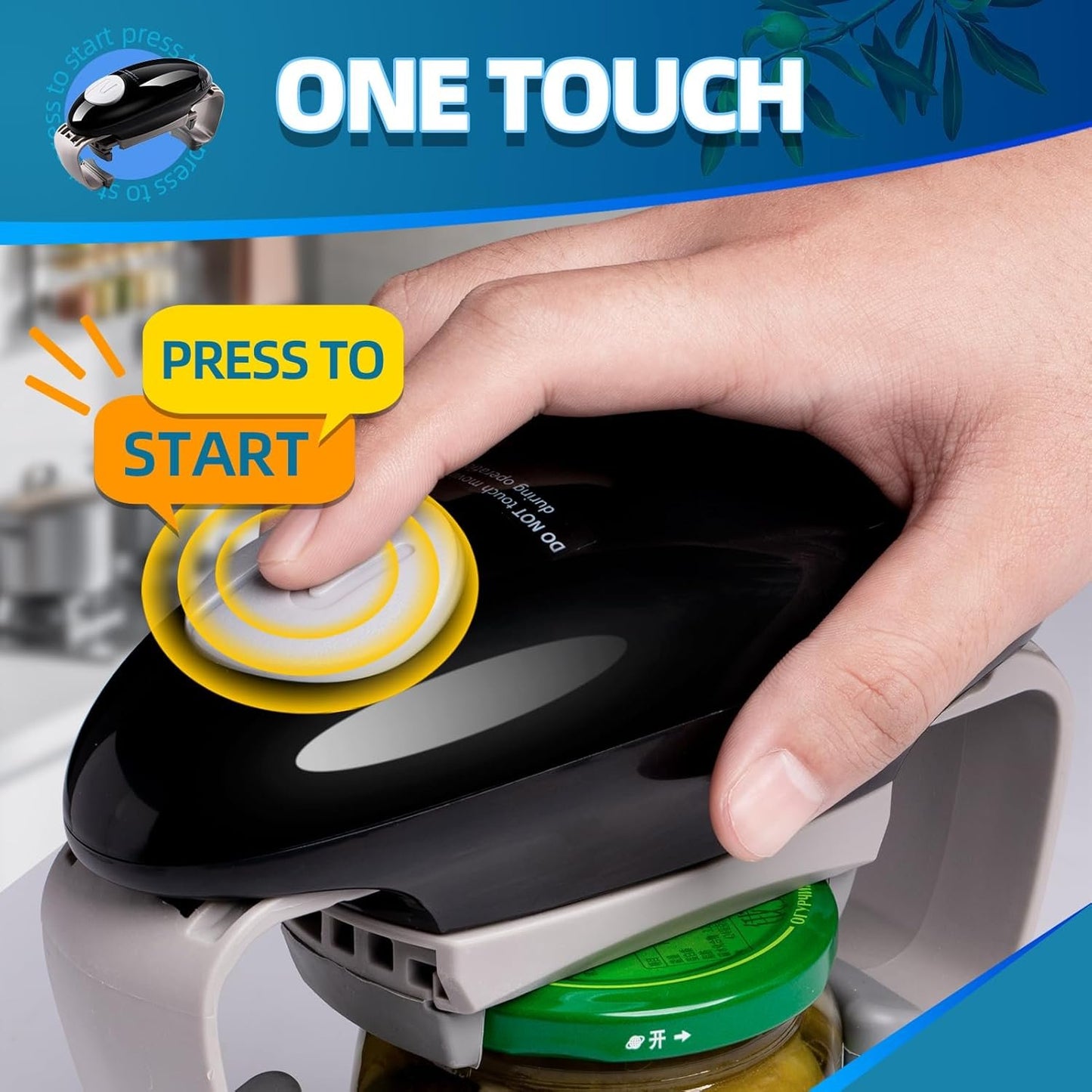 YUET Electric Jar Opener - Portable, Strong, and Hands-Free Automatic Opener for New Sealed Jars - Kitchen Gadget Tool with Large Push Button and Sharp Edge-Free Design (Black)