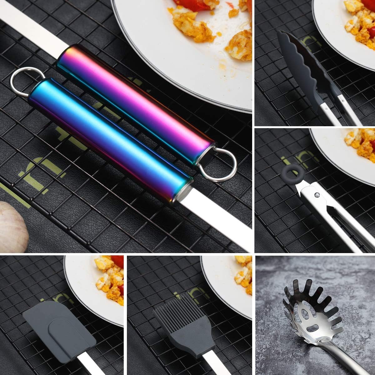 HOMQUEN Stainless Steel Kitchen Utensils Set, 12-Piece Kitchen Utensils, Kitchen Gadgets Set of Cookware, Best Gift Set of Kitchen Utensils (Coloured Handle)