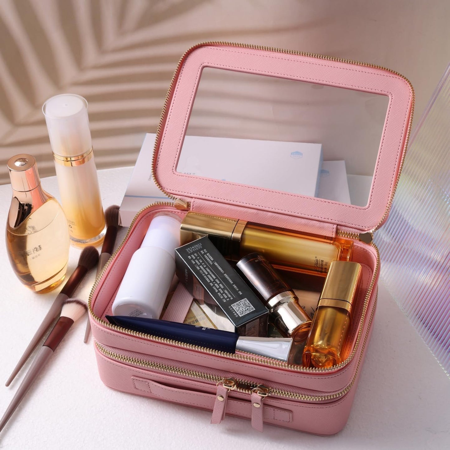 SANHECUN Clear Travel Toiletry bag Toiletry Case Carry on Travel Accessories Bag Makeup Bag, Pink, SHC-TL-2, Cosmetic Bag