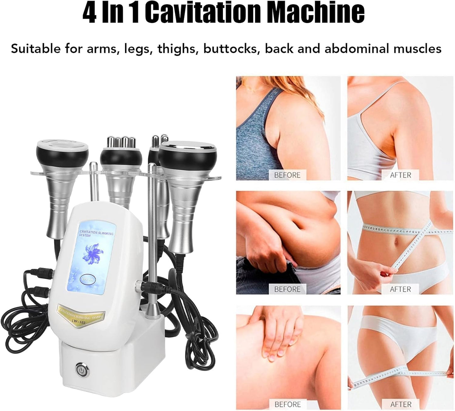Cavitation Machine, 100-240V Cavitation Slimming Device 4 In 1 40K Fat Burning Machine Body Slimming Vacuum Machine Skin Care Adjustable Colorful Touch Screen for Arm