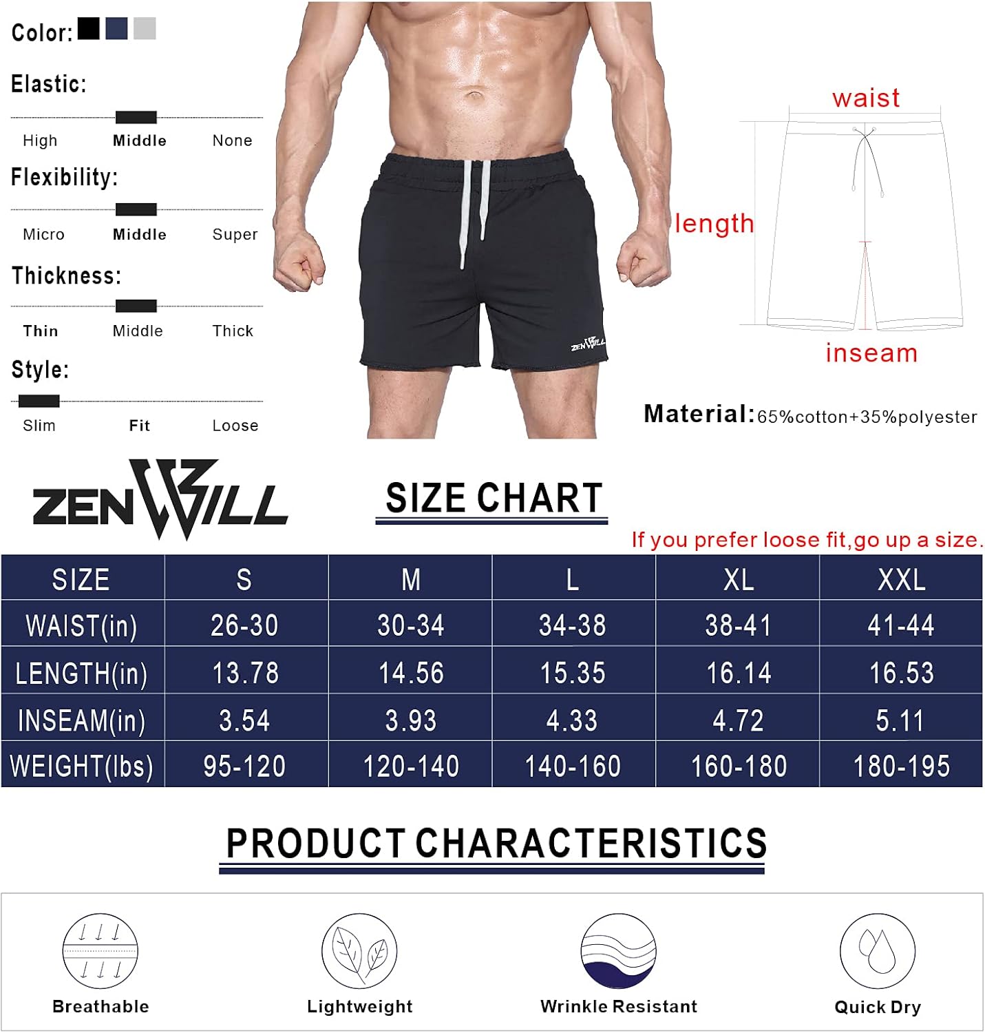 ZENWILL Mens Workout Sport Shorts Gym Athletic Short for Men with Towel Belt