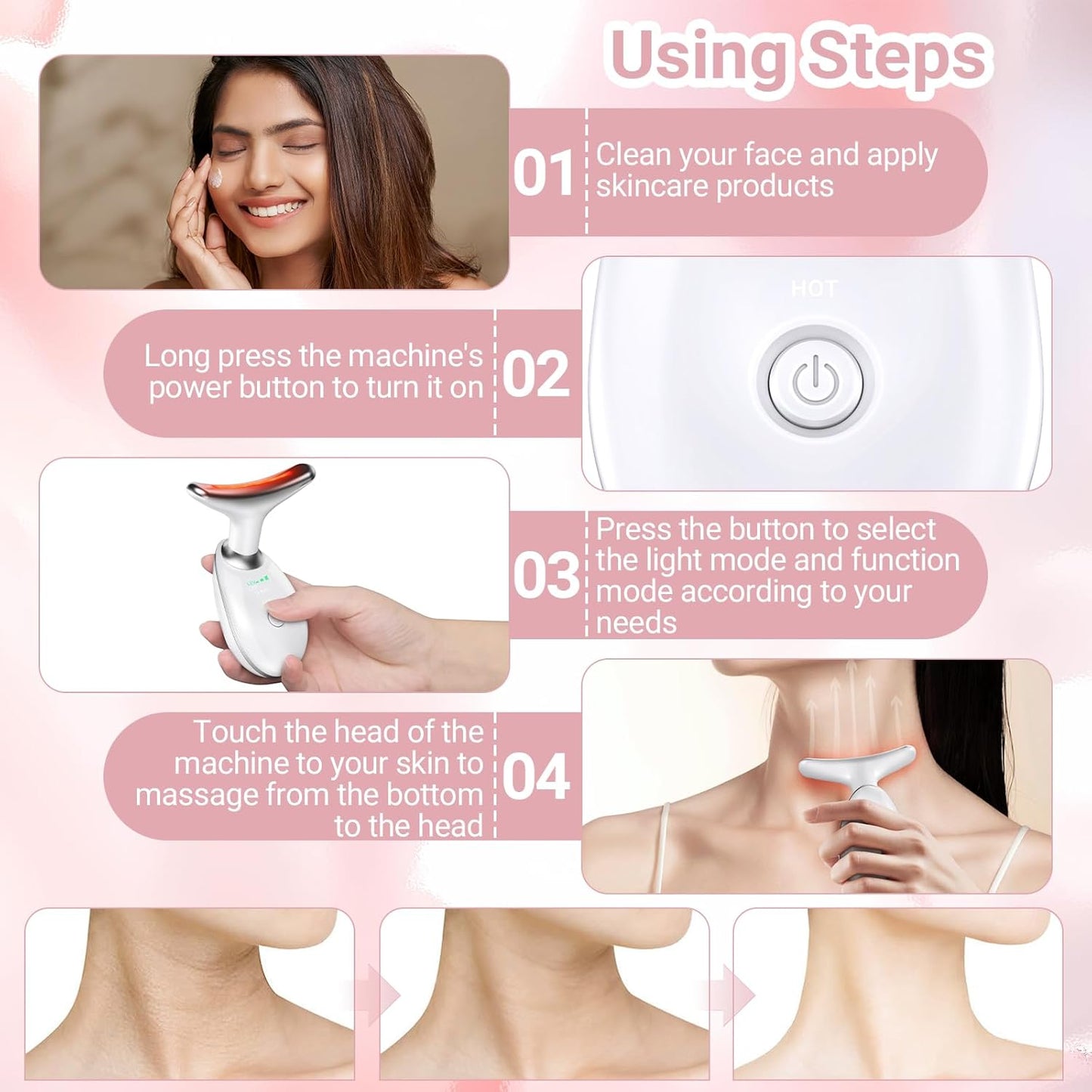 Neck Facial Massager, Light Face Neck Massager for Skin Care, Multifunctional Facial Skincare Tools with Vibration, at Home