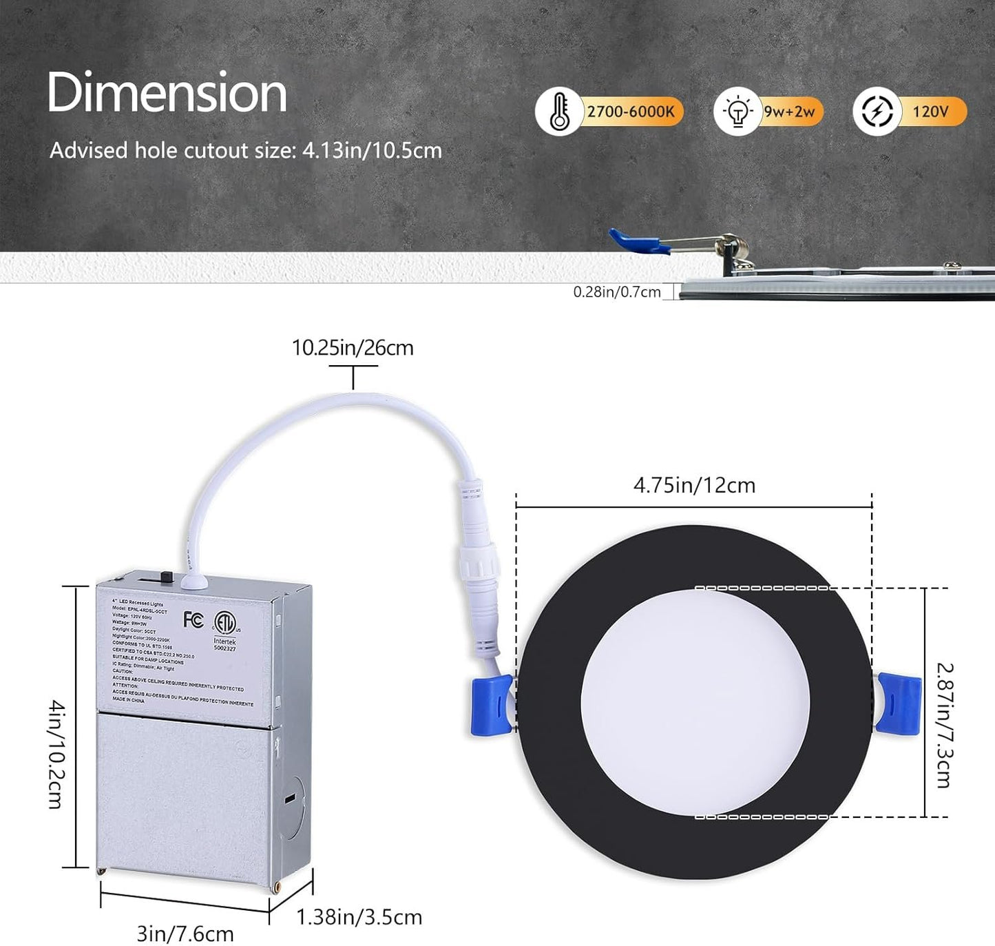 12 Pack Smart Recessed Lighting 4 Inch Black with RGB Color Changing & 2700-6000K, 2.4GHz WiFi Bluetooth Fast Link, Work with App/Alexa/Google Assistant/Siri, Include 1 Gateway