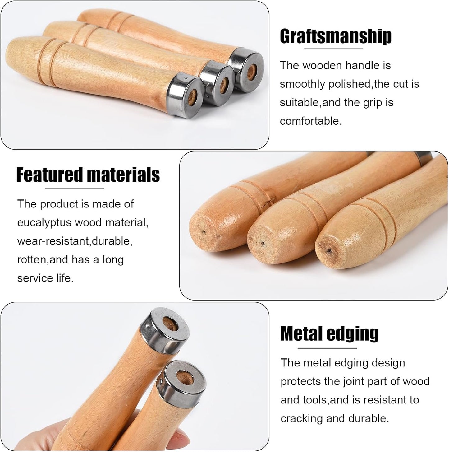 TopHomer 10 Pieces Wooden File Handle, Safety File Handle with Metal Safety Rings, File Cutting Tool Handle, Durable Replacement File Cutting Handle for Woodworking Carpenter (90mm)