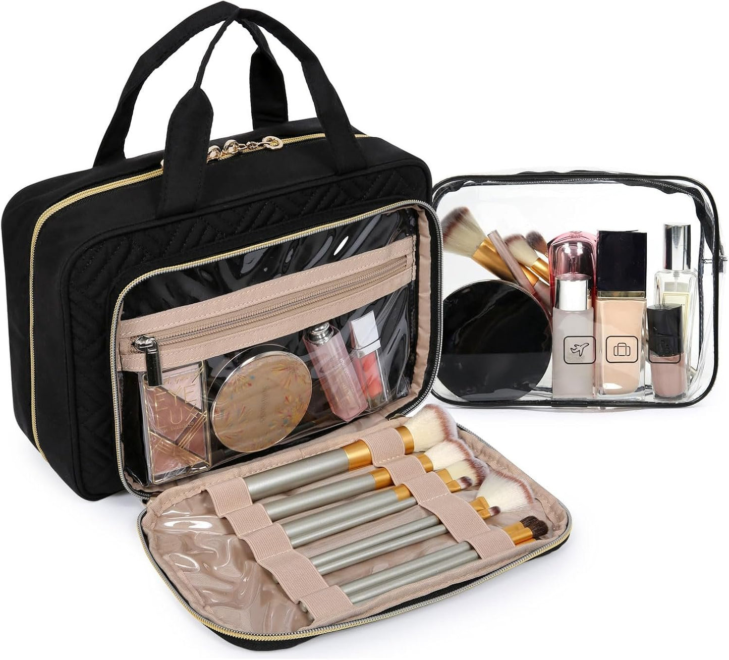 Toiletry Bag, Bagsmart Hanging Travel Makeup Organizer with TSA Approved Transparent, Cosmetic Bag Makeup Bag for Full Sized Toiletries