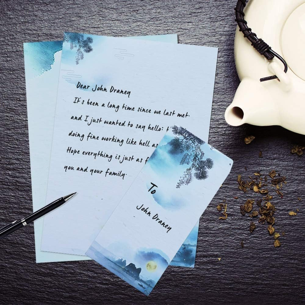 Stationary Set Japanese Stationery Letter Writing Paper, 48 Pack Stationary Paper and envelopes Set Ink Painting Design - 48 Stationary Papers + 24 Sealing Envelopes