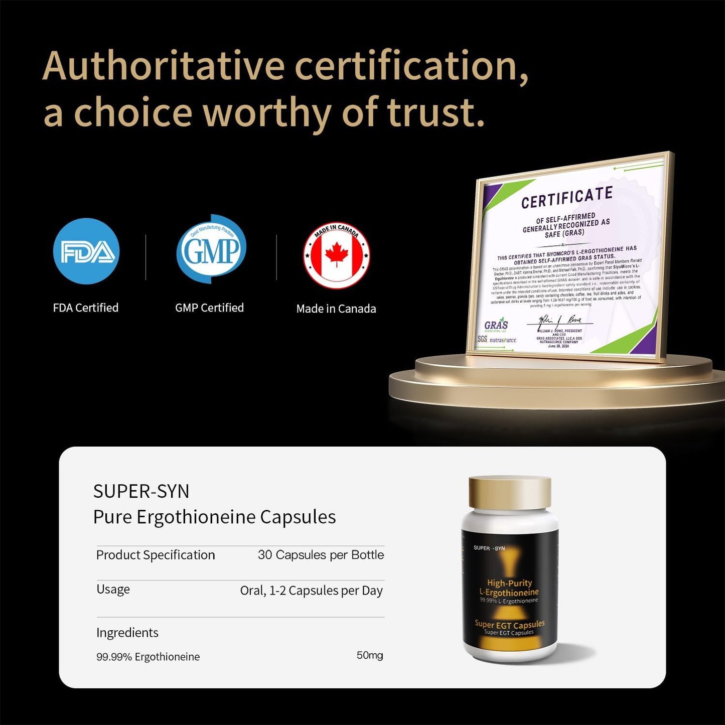 L-Ergothioneine 50mg Supplements Facts, Dietary Supplement Longevity Carbohydrate, Advanced Antioxidant Supplement for Wellness Routine, GMP Certified, Made in USA, 30 Veg Capsules