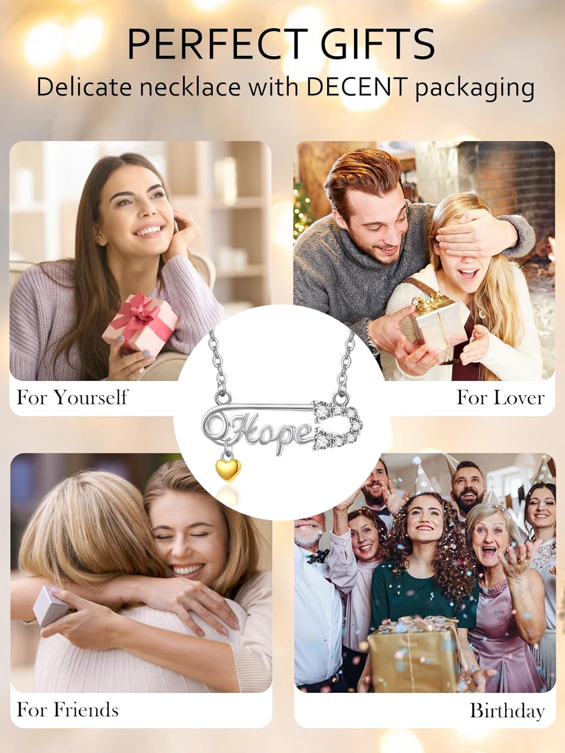 KINGWHYTE Safety Pin Necklace 925 Sterling Silver Mental Health Awareness Pin Hope Neckalce Safety Pin Pendant Jewelry Gifts