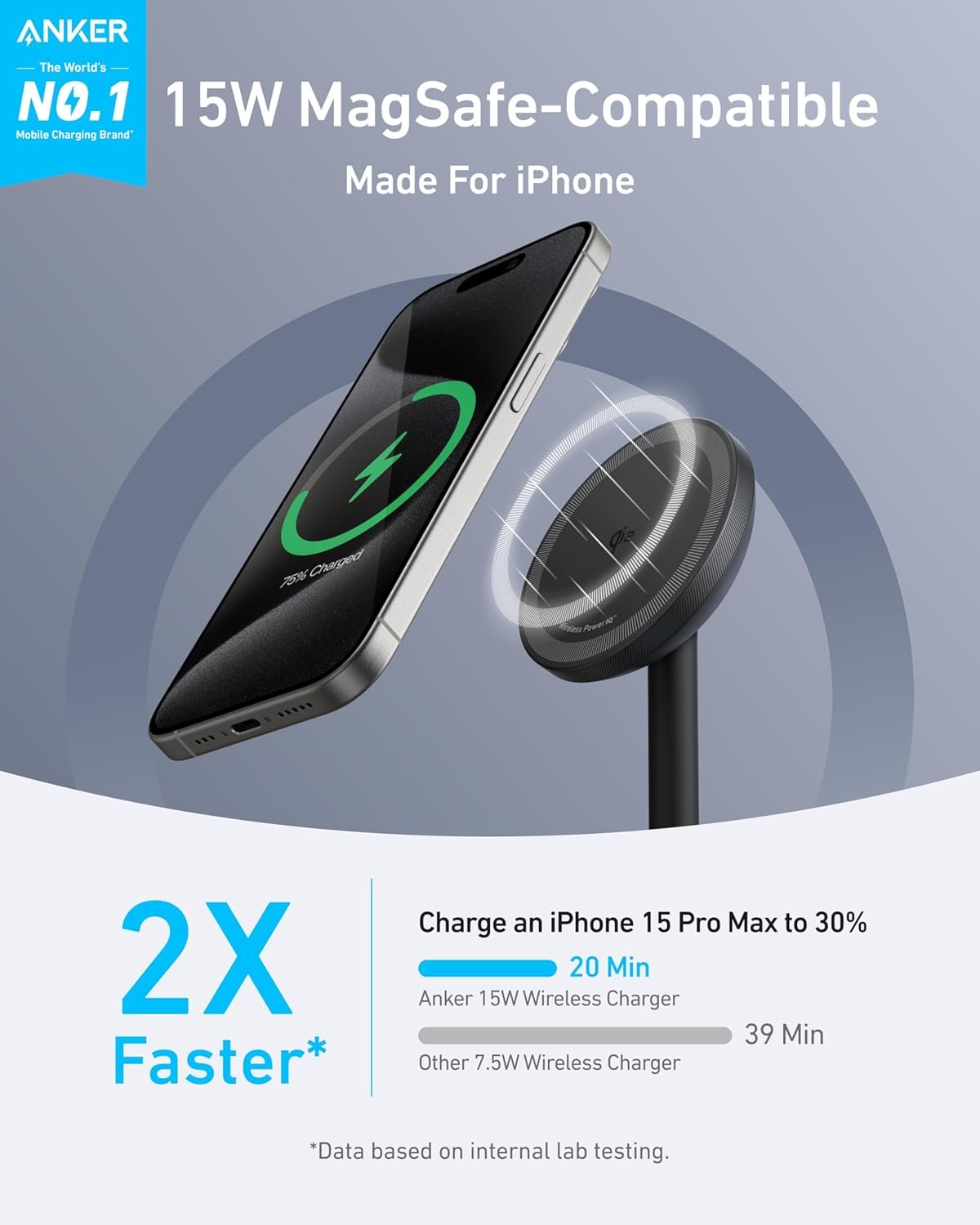 Anker MagGo iPhone 16 MagSafe-Compatible Wireless Charger, 15W Fast Wireless Charging Station, Qi2 Certified 360° Rotation Charger, for iPhone 16//15/14 Series and AirPods (Black, 1 Pack)