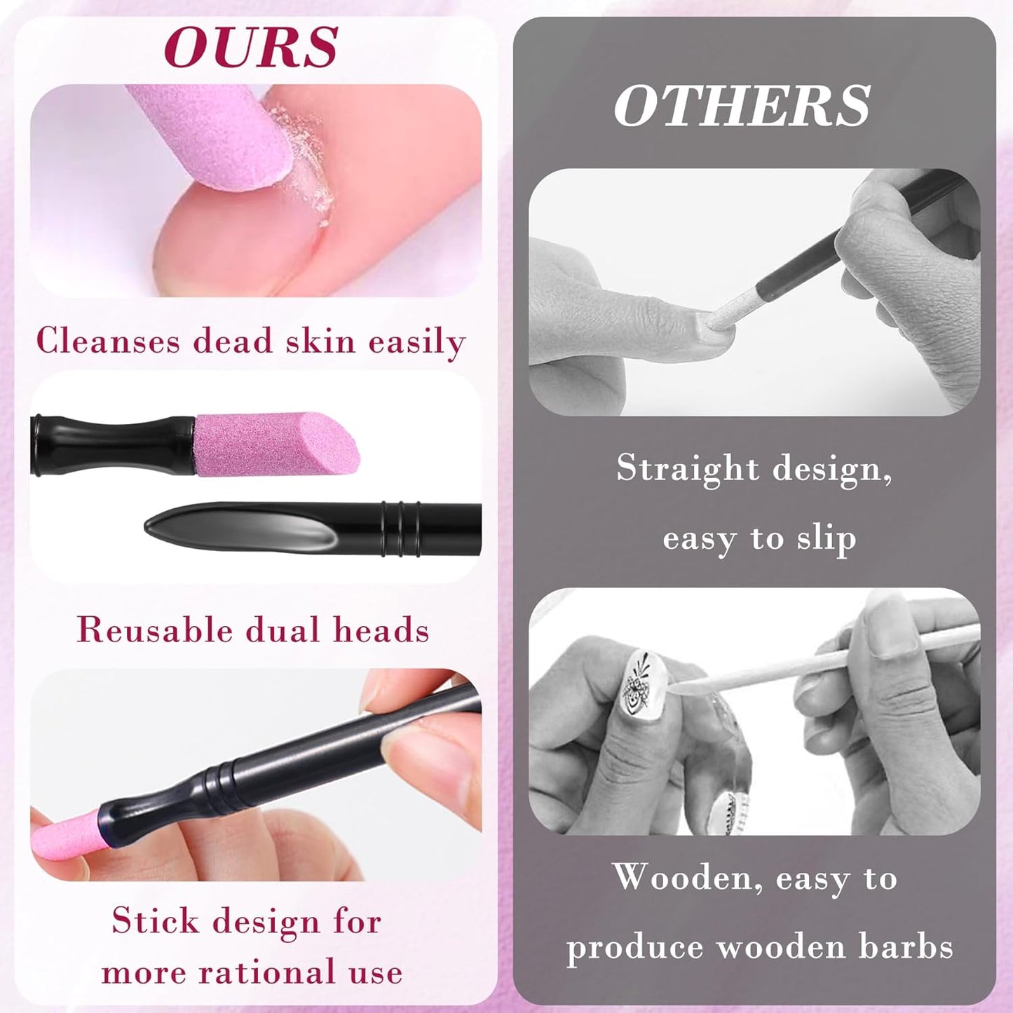 EKIND 3 Pcs Double-end Quartz Stone Stick Cuticle Nail Art Pen Nail Cuticle for Men Tip Pushers Women Fingernail Gelnail Natural Nail Care Tools