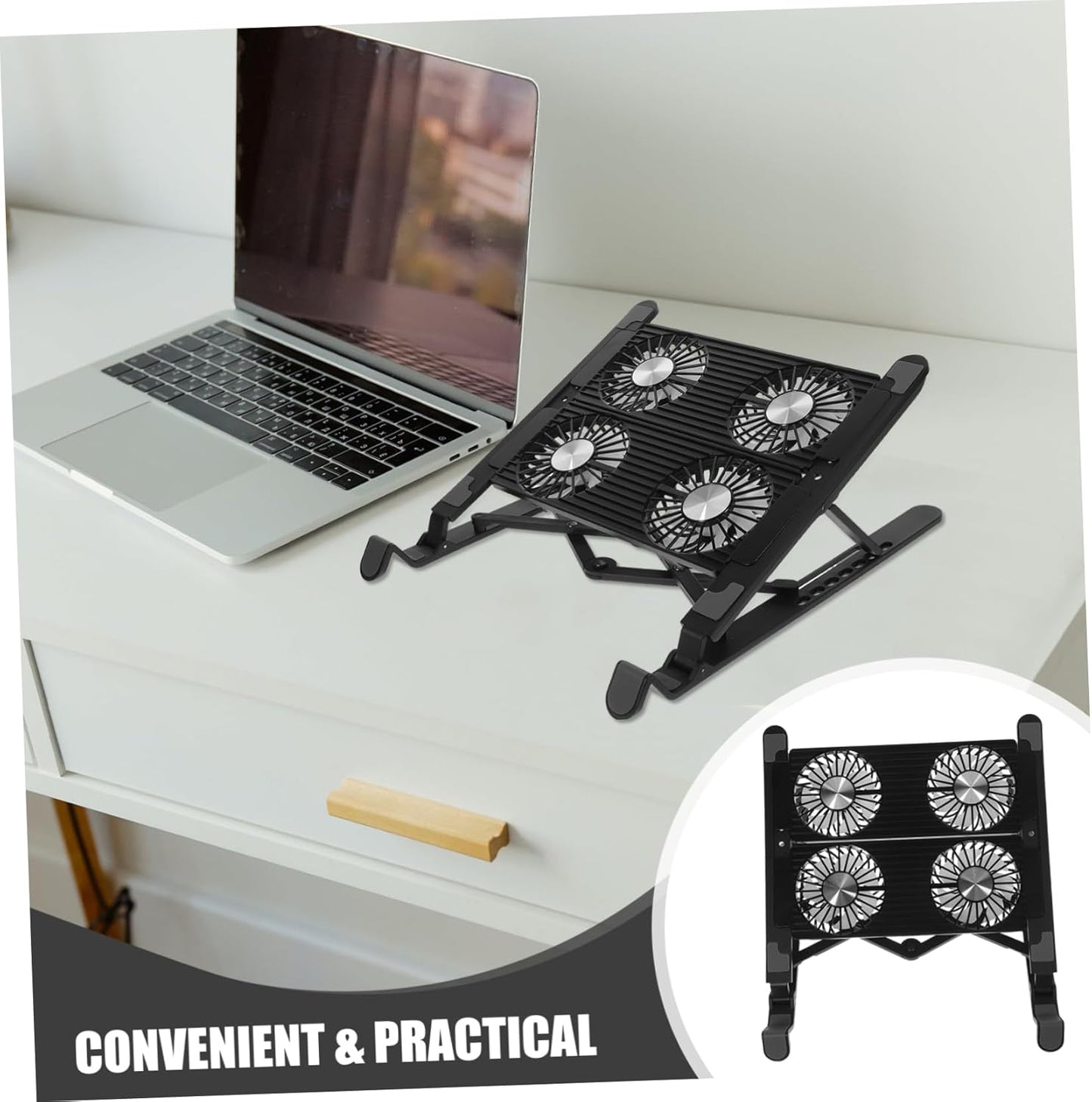KALLORY 1 Set Adjustable Laptop Cooling Stand with USB Fan Control Multi Functional Notebook Cooler Pad for Comfortable Usage and Efficient Heat Reduction Design for Long Hours of Work