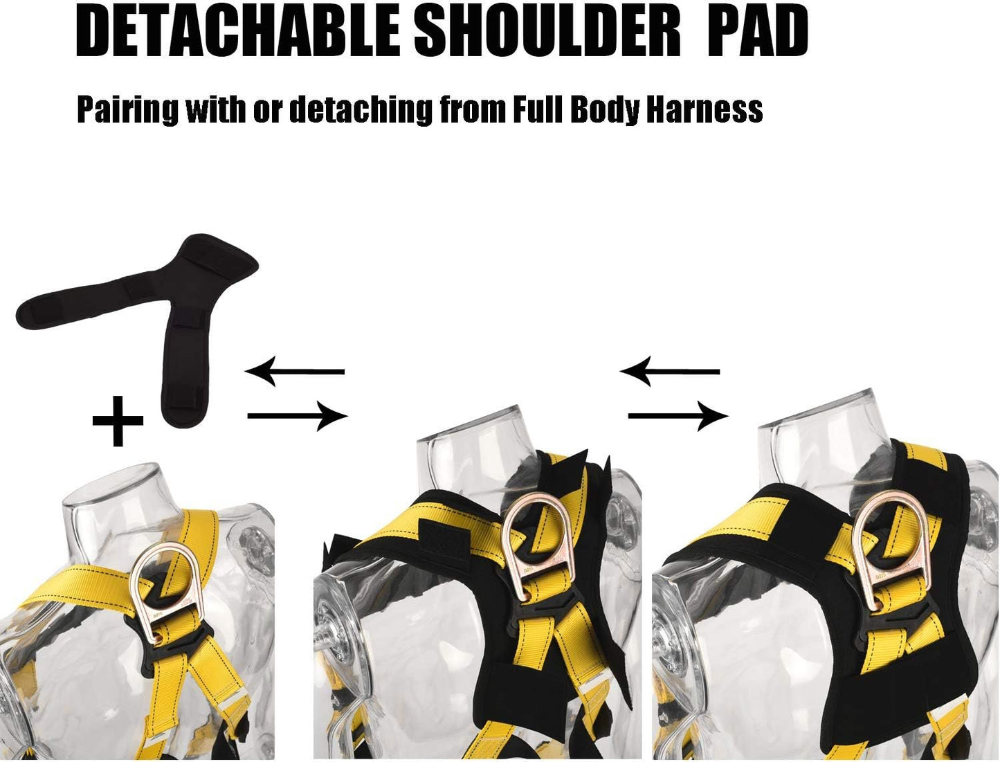 WELKFORDER 3D-Rings Industrial Fall Protection Safety Harness With Leg Tongue Buckles | Shoulder Pad Support ANSI&CSA Compliant Full Body Personal Protection Equipment