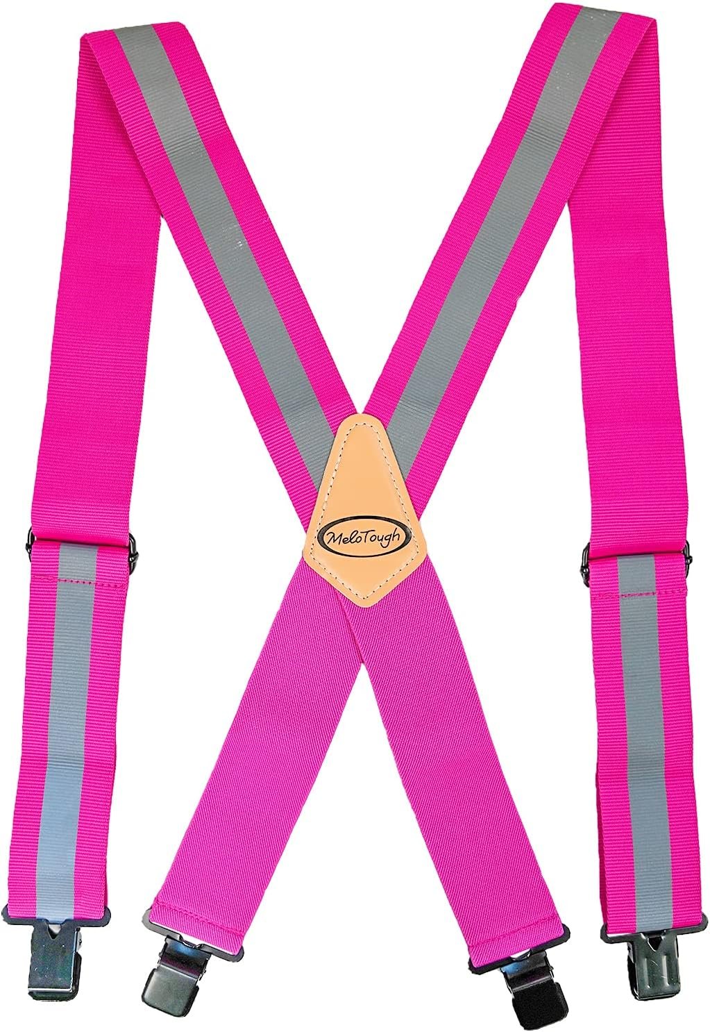 Reflective Safety Pink Suspenders|Work Suspenders with Hi Vis Reflective Strip Hold Up Tool Belt Suspenders Pink Relective, Adjustable Size