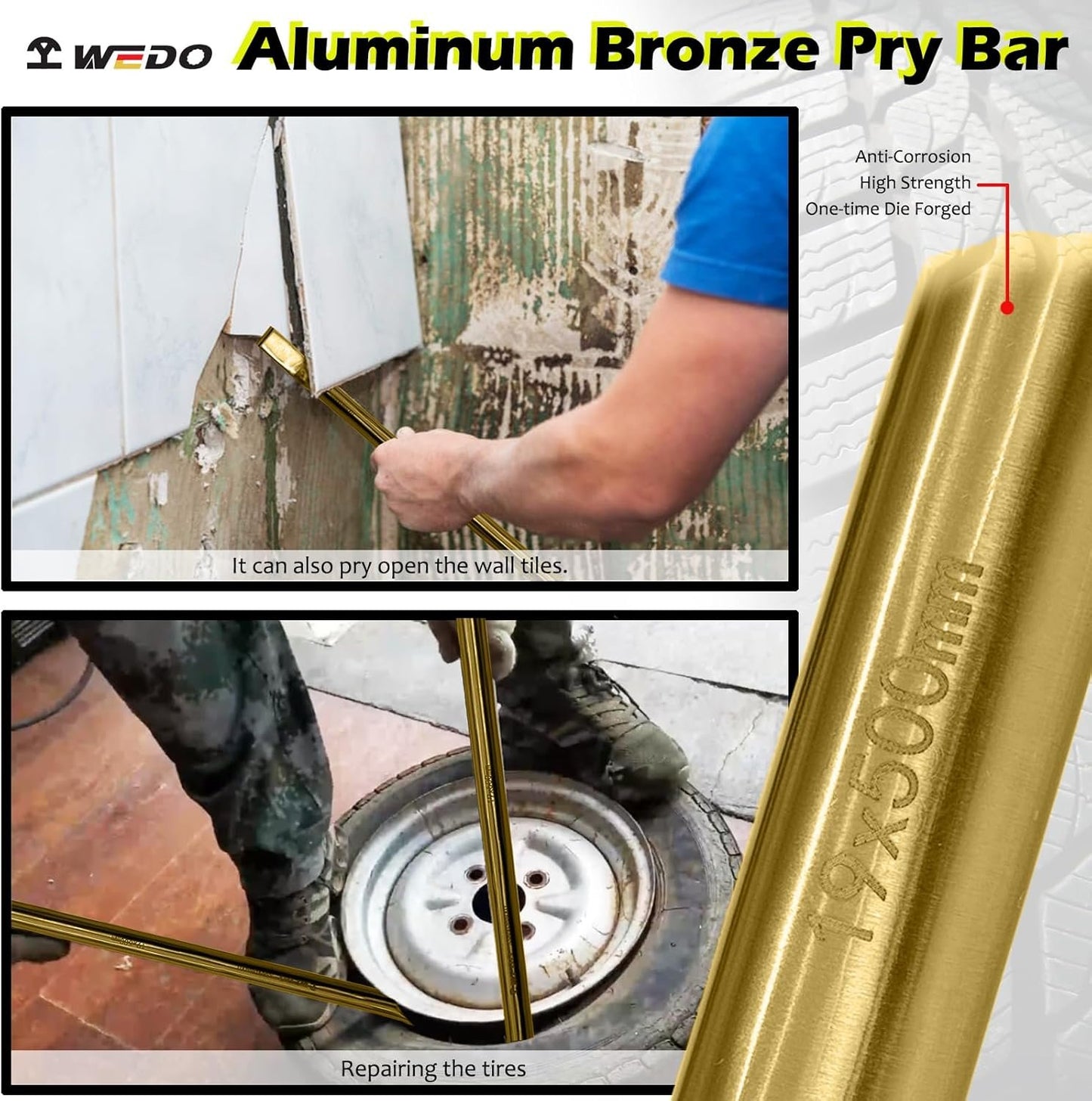 WEDO Non-sparking Pry Bar, Spark-free Safety Bar Aluminum Bronze, DIN Standard, BAM & FM Certificate, 15x15x500mm.