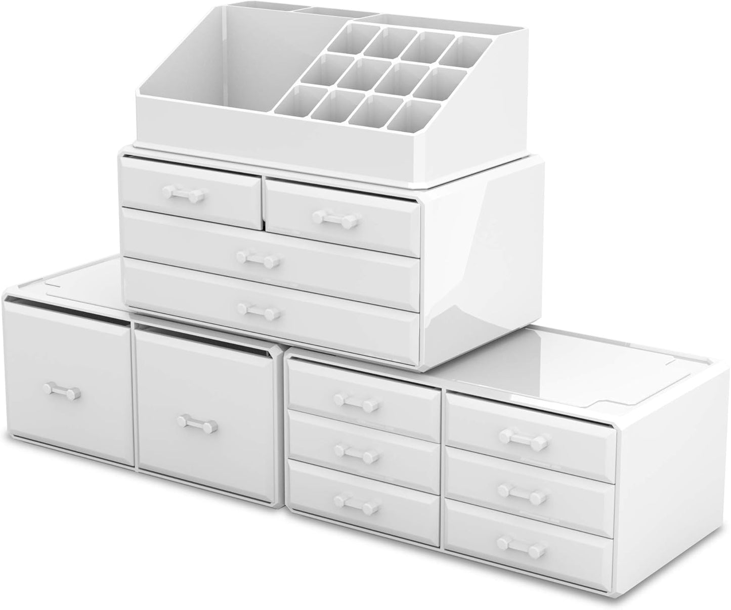 READAEER Makeup Organizer 4 Tier Freely Stackable Makeup Organizer Bathroom Makeup Organizer Multifunction Waterproof Dustproof with 12 Drawers