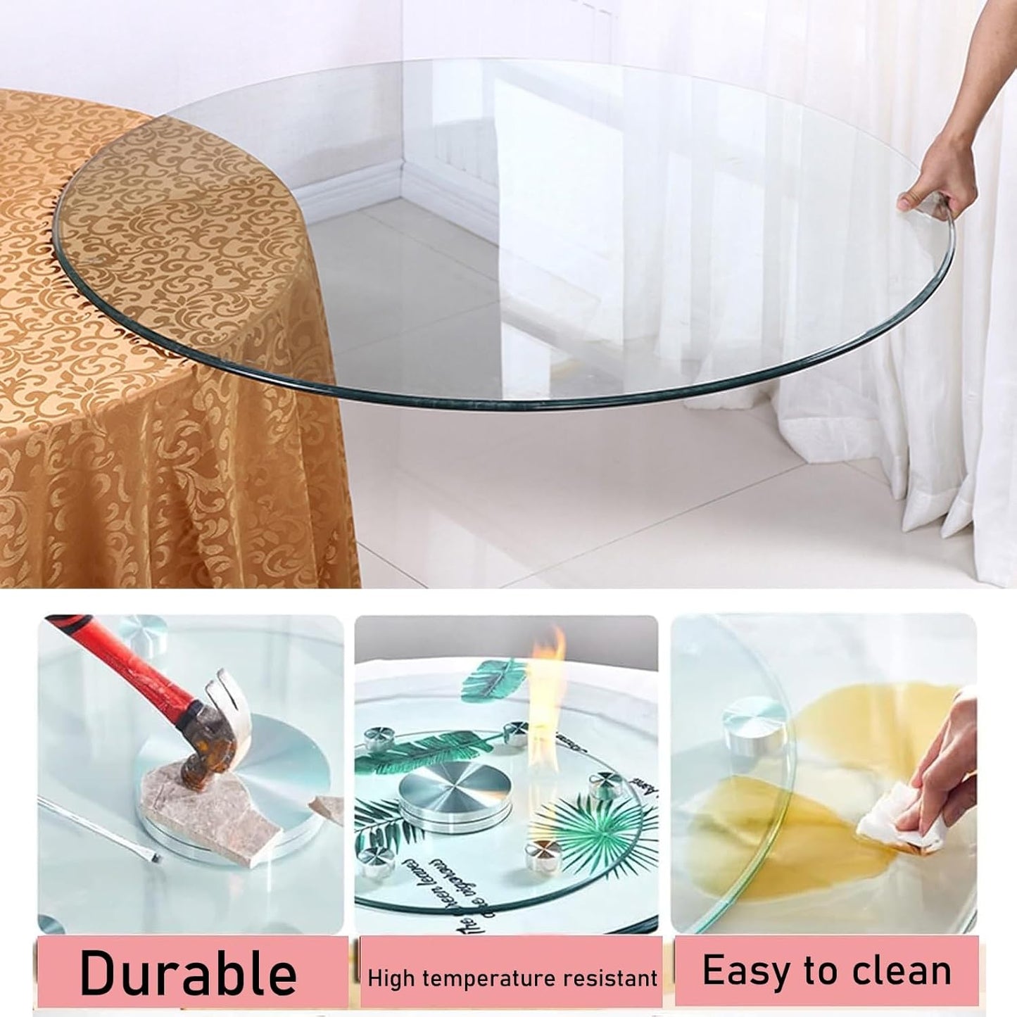 YUEKOPOU piano del tavolo da pranzo in vetro temperato.pian Round Tempered Glass Table Top Thickness for Dining & Coffee Tables, DIY Glass Table Tops(85CM(34INCH))