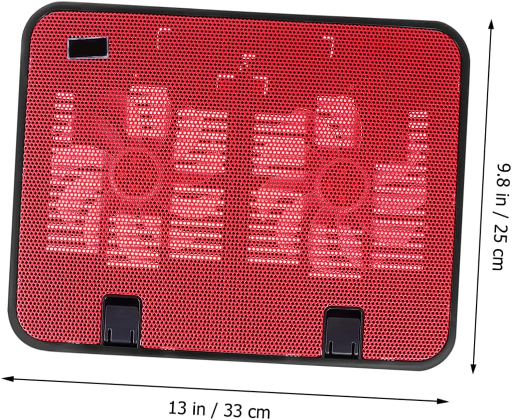 BRIGHTFUFU 14 Inch Notebook Cooler Dual Fan USB Laptop Cooling Pad Slim Stand Metal Panel Fan Red Ergonomic Design Anti Travel-Friendly