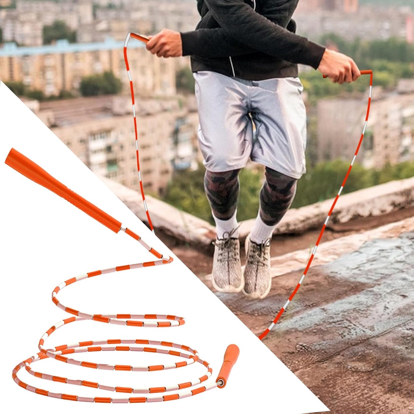 Beaded Jump Rope, Adjustable Fitness, 280 cm/110.24 Inches Adult Training Gear, Cardio Exercise Tool, Durable Workout Accessory, for Gym School Playground Park, Indoor Outdoor Use