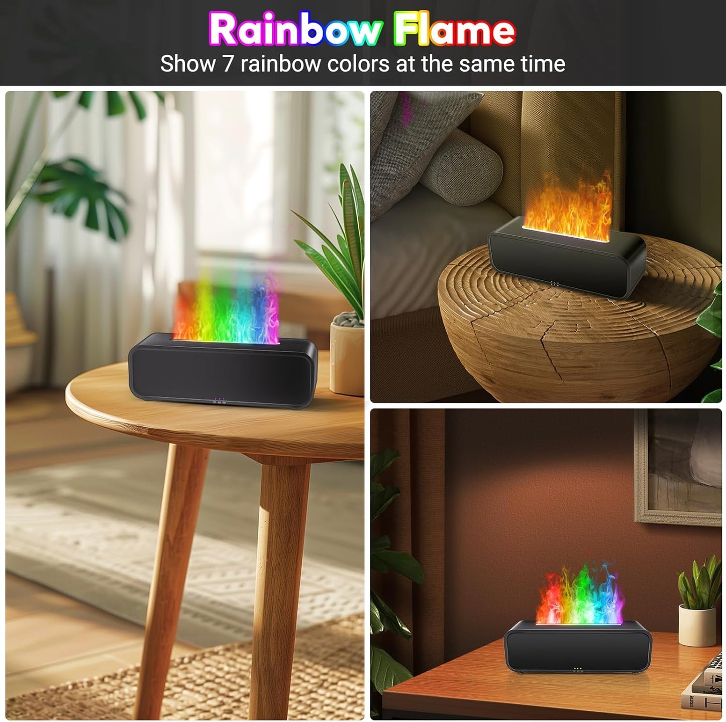 Colorful Flame Fire Diffuser Humidifier, 7 Colors Changing Oil Diffuser, Ultra-Quiet Aroma Essential Oils Aromatherapy Diffusers for Large Room, Bedroom, Office(Timeable, Waterless Auto off-150ml)
