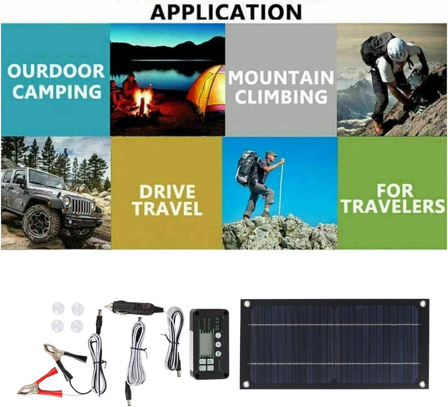 600 Watts Solar Panel Kit, High-Efficiency Monocrystalline Solar Panel Charger with Extension Cable and Battery Clip for RV Outdoor Camping and Other Off Grid Applications